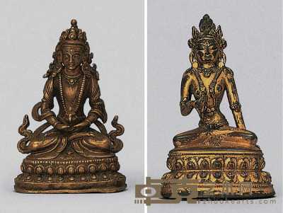 17世纪早期 18世纪 西藏鎏金铜度母像及西藏铜无量寿佛像 高9；9.5cm